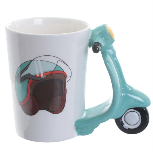 Ceramic Mug Novelty 3D Scooter Shaped Handle Drinking Cup for Coffee Latte Cappuccino Milk Tea (Blue)